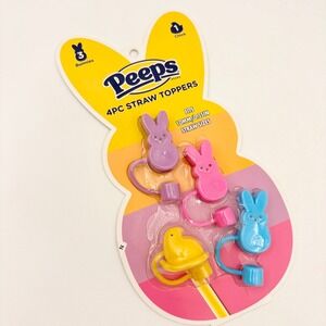 Peeps 4PC Straw Toppers Easter Bunny Chick Multi Color‎ 10mm New